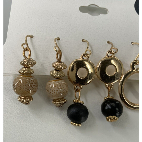 A&I Drop Earrings Fish Hook Wire Three Pair Gold-Tone Neutrals Fashion Jewelry - Picture 3 of 9